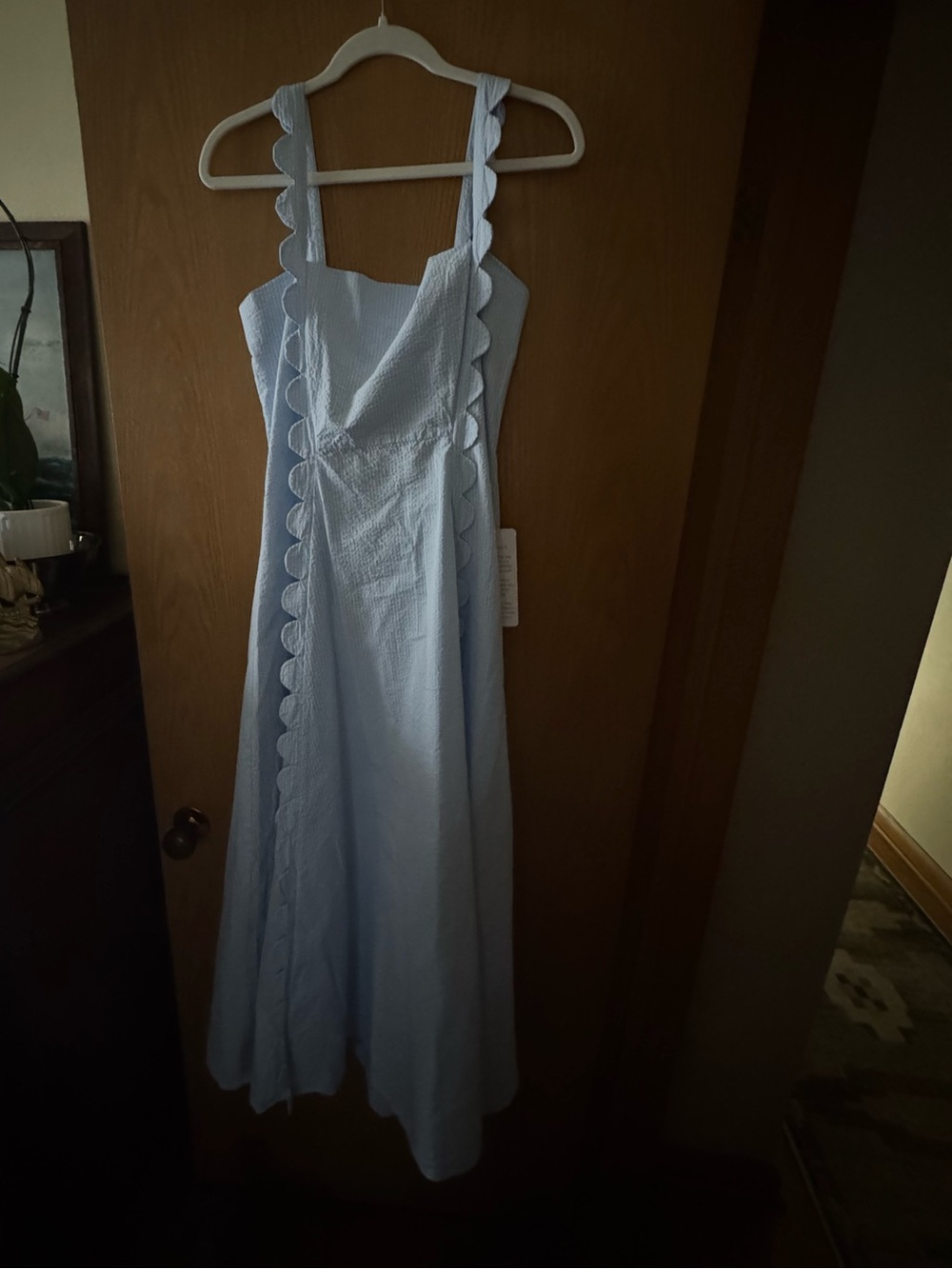 NWT Wiggy Kit Apron Dress Seersucker Light Blue